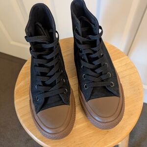 Converse Black High-Top Sneakers with Brown Soles